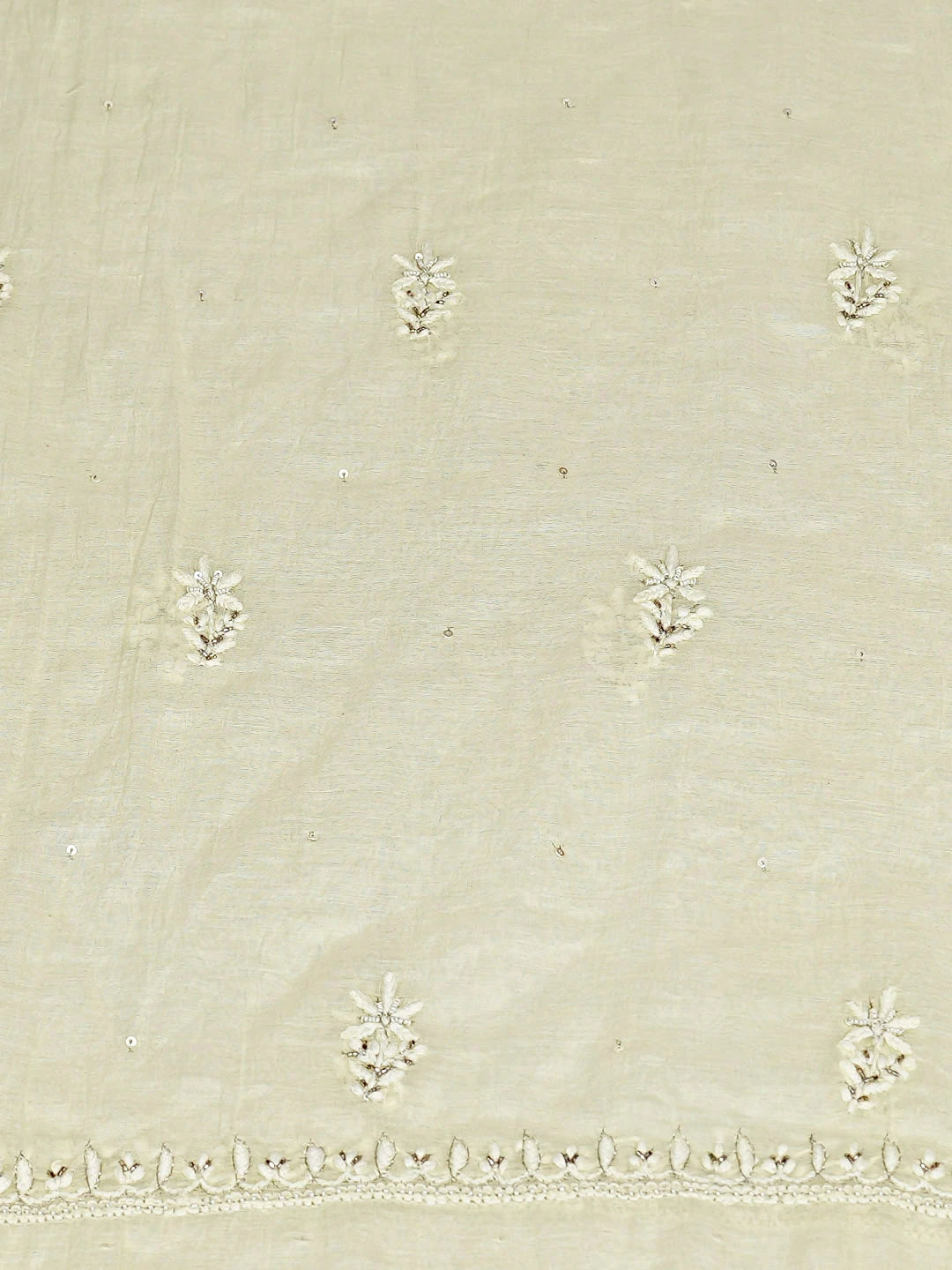 Ada Hand Embroidered Lemon Chanderi Lucknowi Chikankari Unstitched Kurta Dupatta Set with Cutdana Work 01A762553