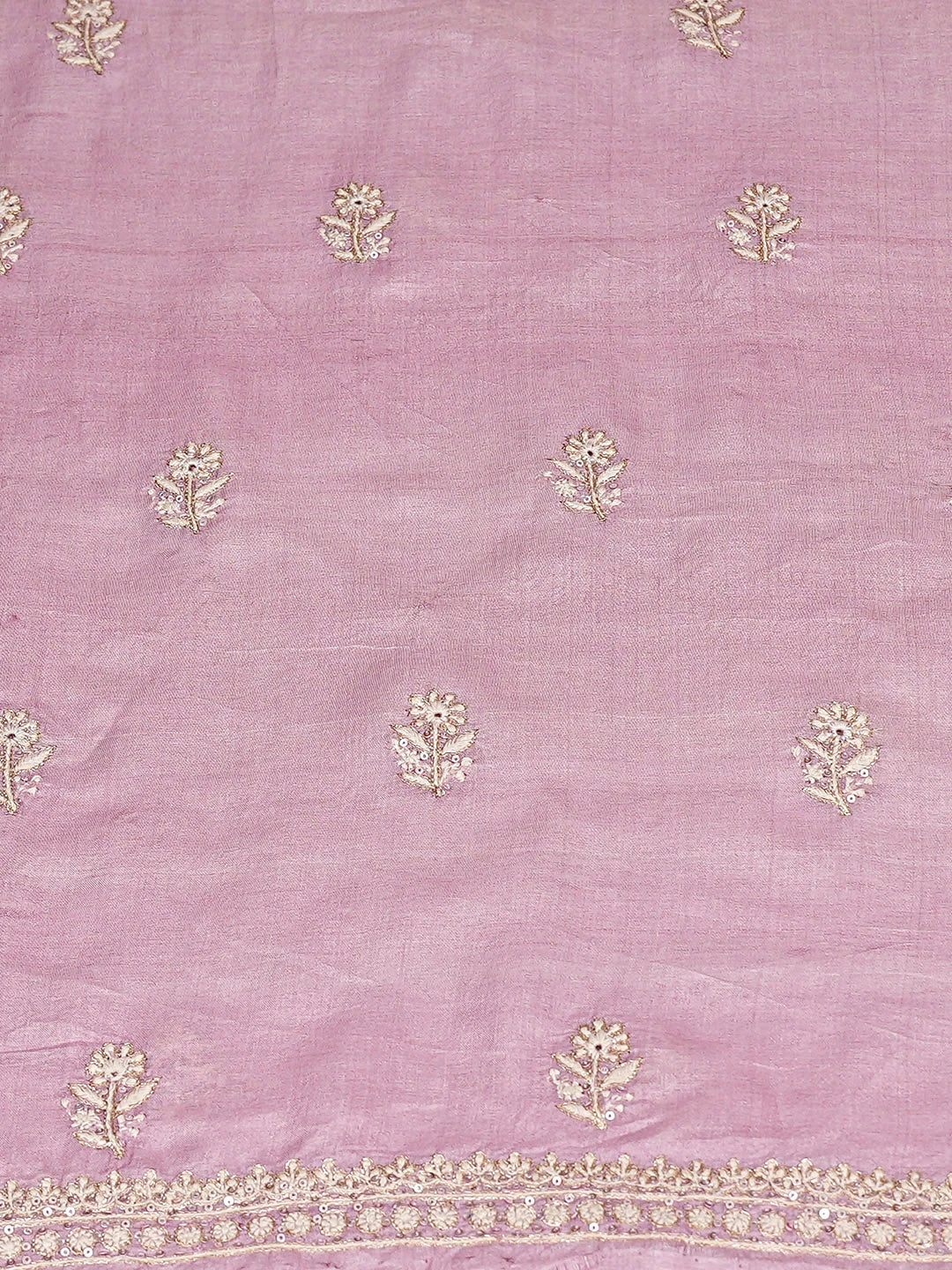 Ada Hand Embroidered Onion Pink Tussar Silk Lucknowi Chikankari Unstitched Kurta Dupatta Set with Sequinned Work 01A809263