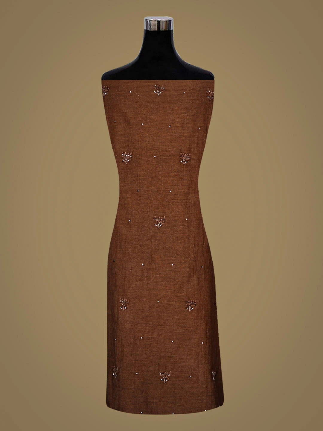 Ada Hand Embroidered Brown Chanderi Lucknowi Chikankari Unstitched Kurta Dupatta Set with Sequinned Work 01A741502