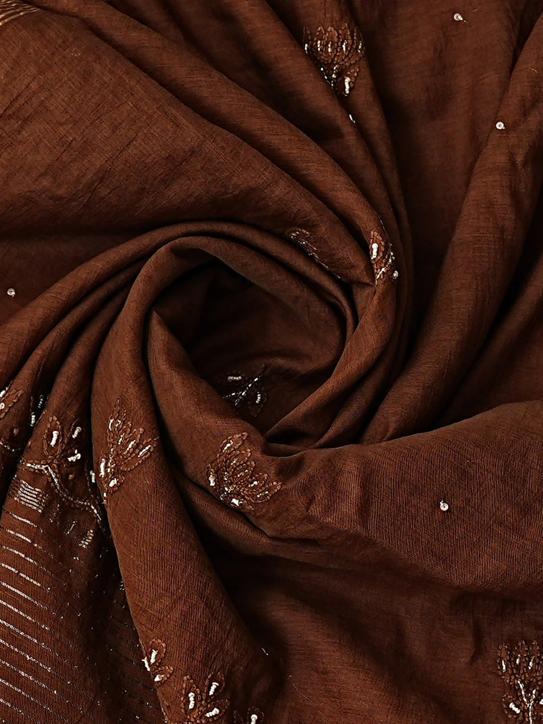 Ada Hand Embroidered Brown Chanderi Lucknowi Chikankari Unstitched Kurta Dupatta Set with Sequinned Work 01A741502