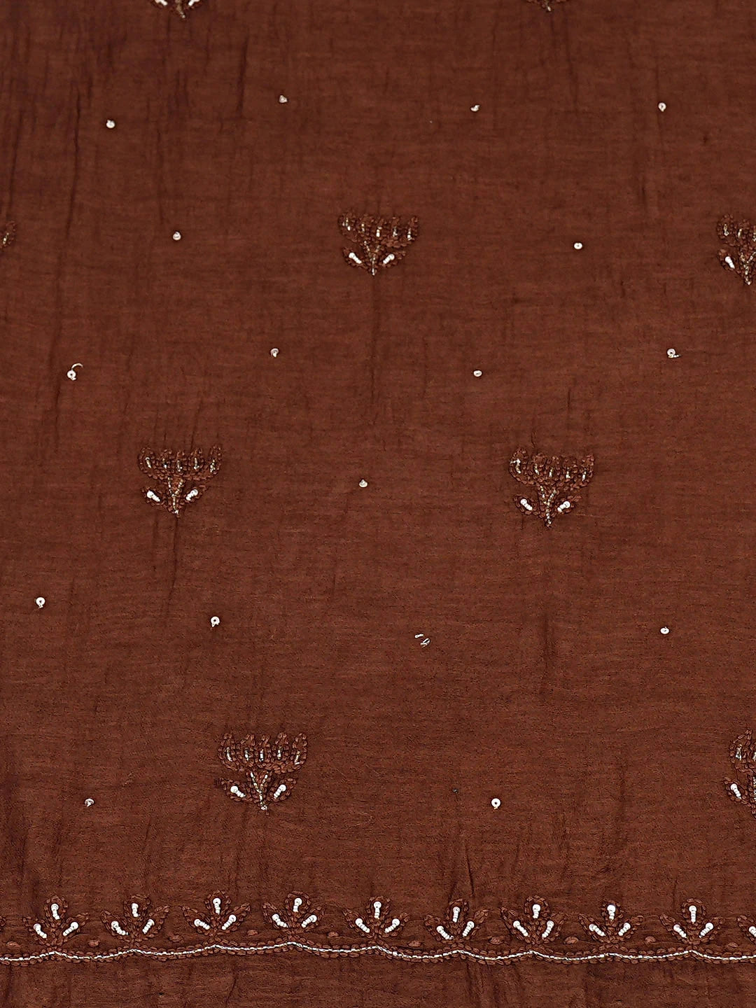 Ada Hand Embroidered Brown Chanderi Lucknowi Chikankari Unstitched Kurta Dupatta Set with Sequinned Work 01A741502
