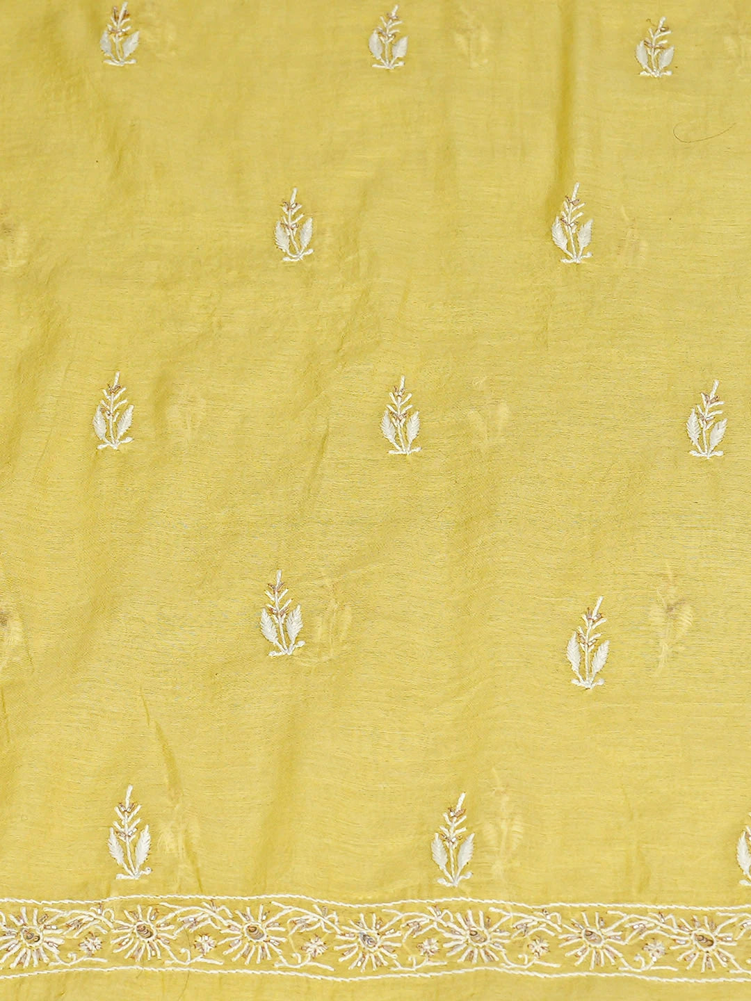 Ada Hand Embroidered Yellow Chanderi Lucknowi Chikankari Unstitched Kurta Dupatta Set with Cutdana Work 01A558265