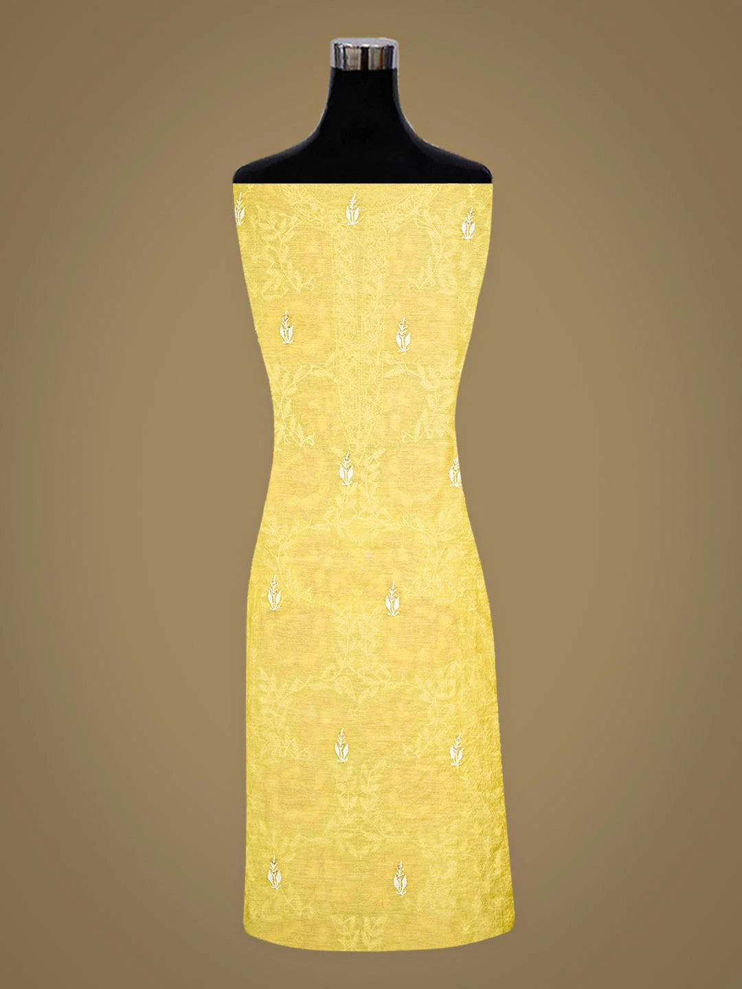 Ada Hand Embroidered Yellow Chanderi Lucknowi Chikankari Unstitched Kurta Dupatta Set with Cutdana Work 01A558265