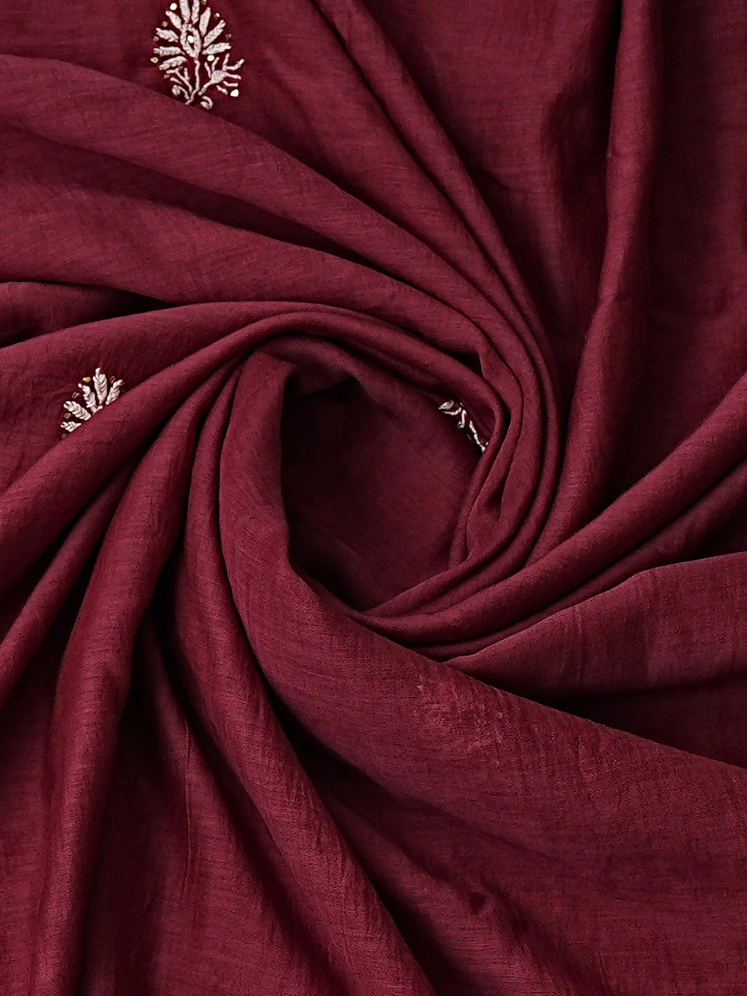 Ada Hand Embroidered Maroon Chanderi Lucknowi Chikankari Unstitched Kurta Dupatta Set with Muqaish/Mukaish Work 01A682972
