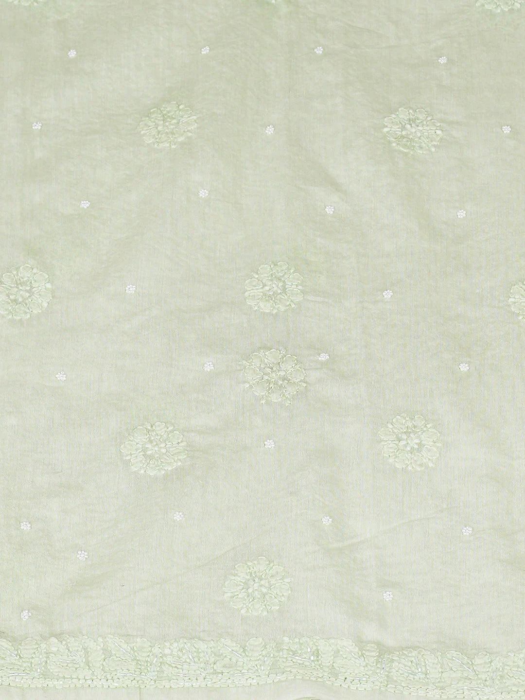 Ada Hand Embroidered Green Chanderi Lucknowi Chikankari Unstitched Suit Piece With Cutdana Work 01A937261