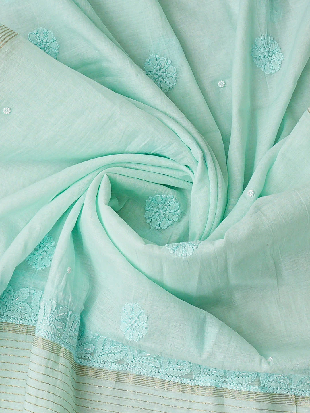 Ada Hand Embroidered Sea Green Chanderi Lucknowi Chikankari Unstitched Suit Piece With Cutdana Work 01A937269