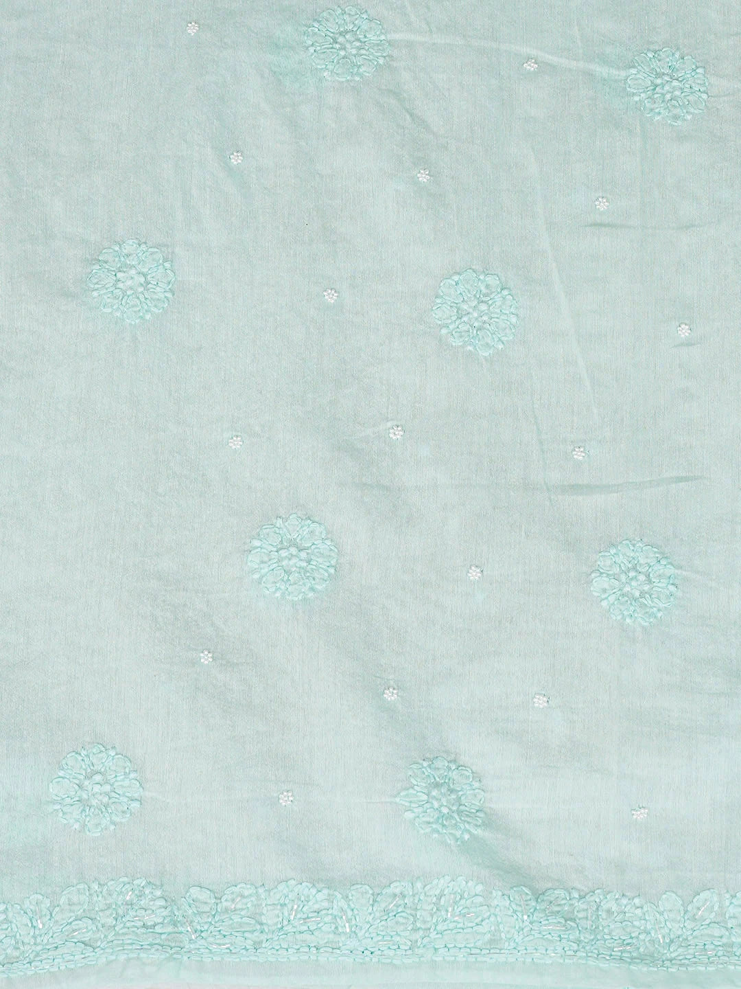 Ada Hand Embroidered Sea Green Chanderi Lucknowi Chikankari Unstitched Suit Piece With Cutdana Work 01A937269