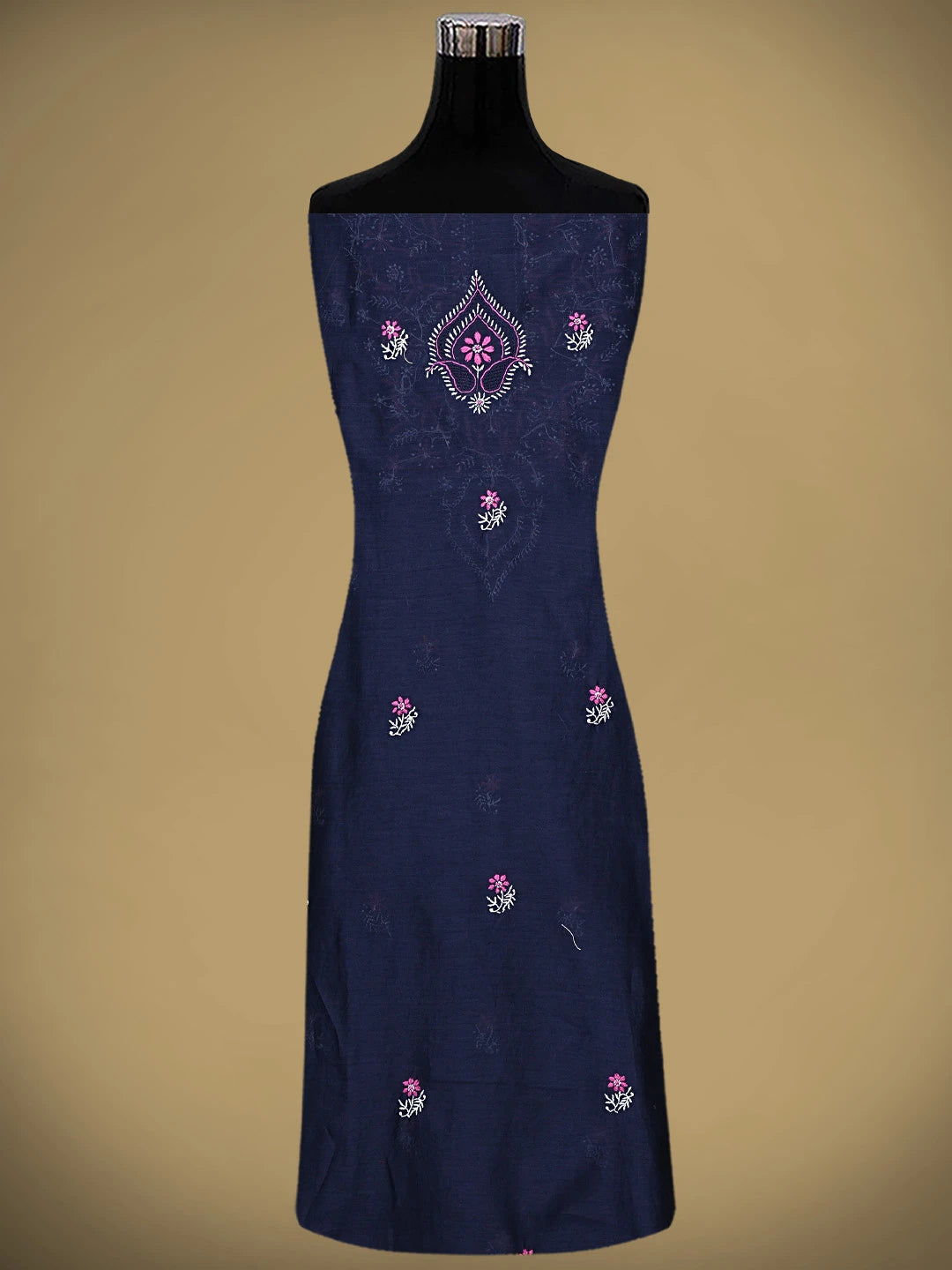 Ada Hand Embroidered Navy Blue Chanderi Lucknowi Chikankari Unstitched Kurta Dupatta Set 01A936904