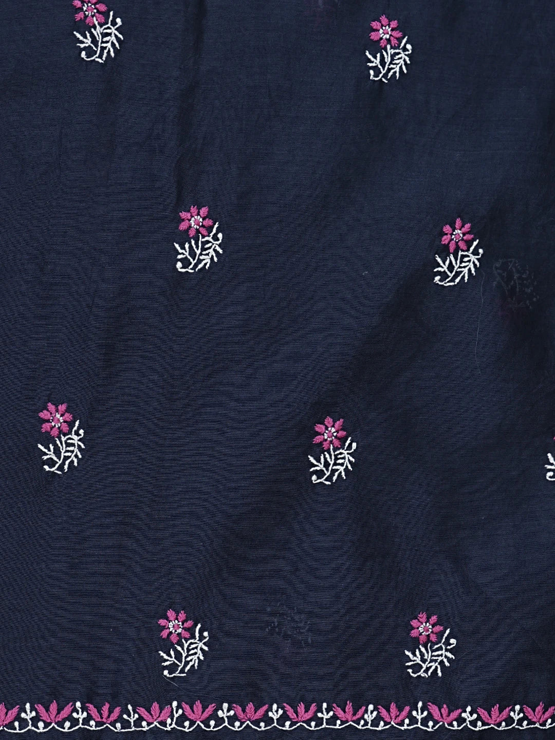 Ada Hand Embroidered Navy Blue Chanderi Lucknowi Chikankari Unstitched Kurta Dupatta Set 01A936904