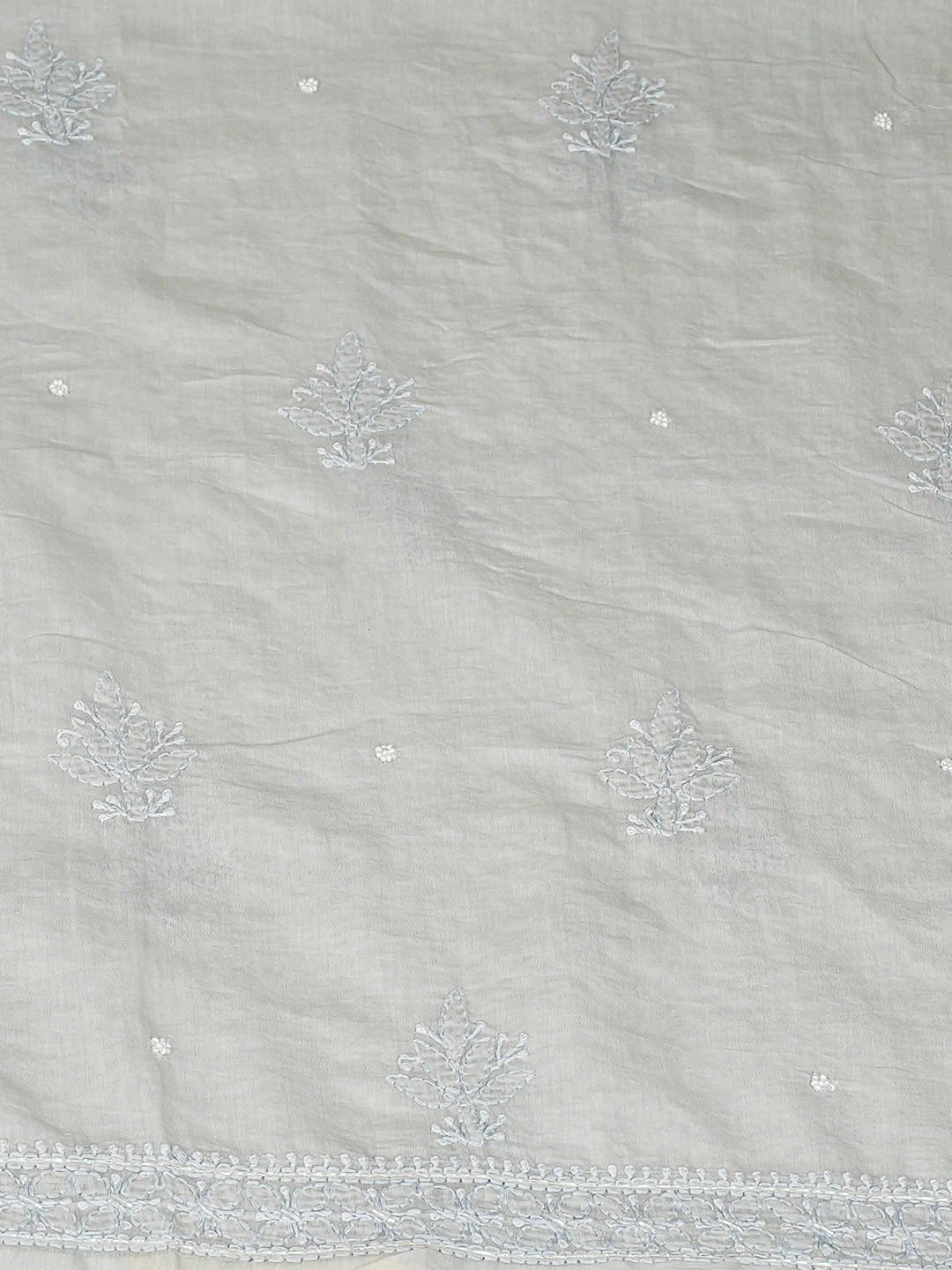 Ada Hand Embroidered Grey Chanderi Lucknowi Chikankari Unstitched Suit Piece With Cutdana Work 01A937264