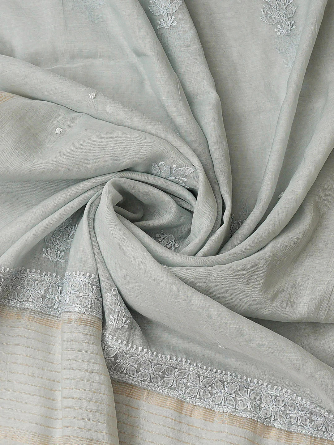 Ada Hand Embroidered Grey Chanderi Lucknowi Chikankari Unstitched Suit Piece With Cutdana Work 01A937264