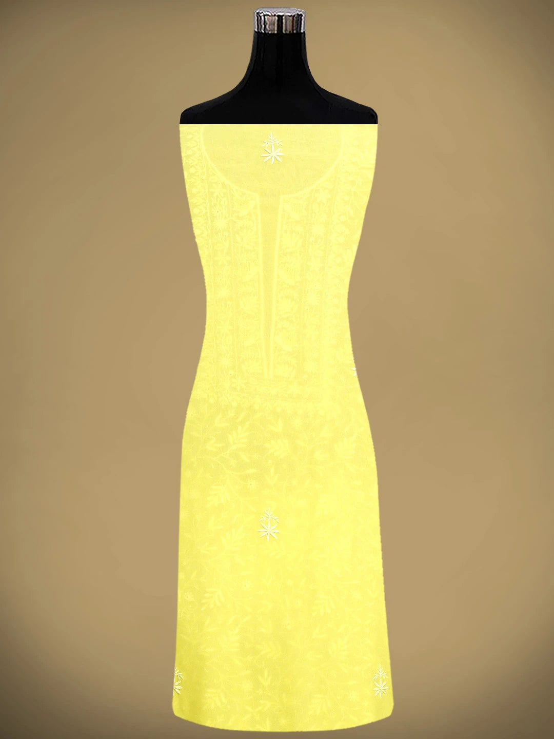 Ada Hand Embroidered Lemon Viscose Georgette Lucknowi Chikankari Unstitched Kurta Dupatta Set 01A887976