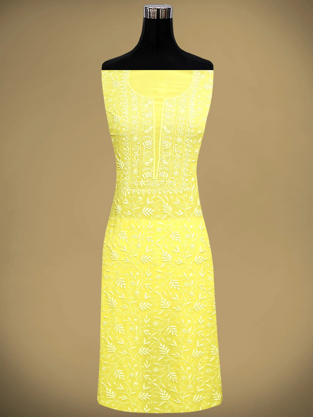 Ada Hand Embroidered Lemon Viscose Georgette Lucknowi Chikankari Unstitched Kurta Dupatta Set 01A887976