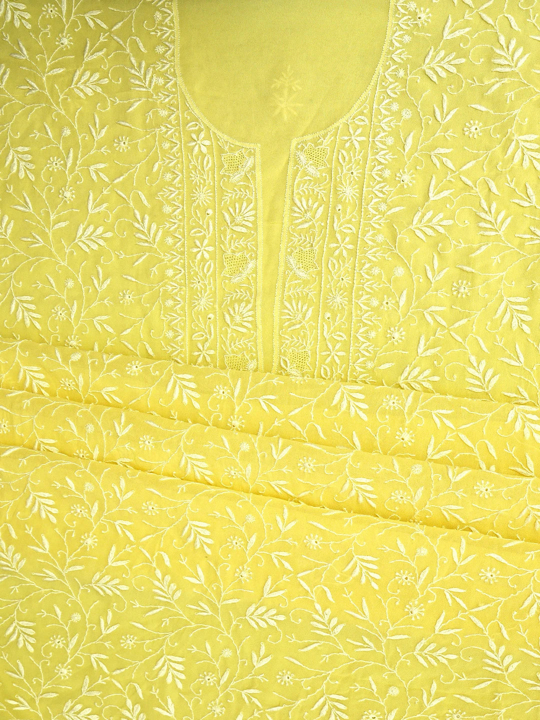 Ada Hand Embroidered Lemon Viscose Georgette Lucknowi Chikankari Unstitched Kurta Dupatta Set 01A887976