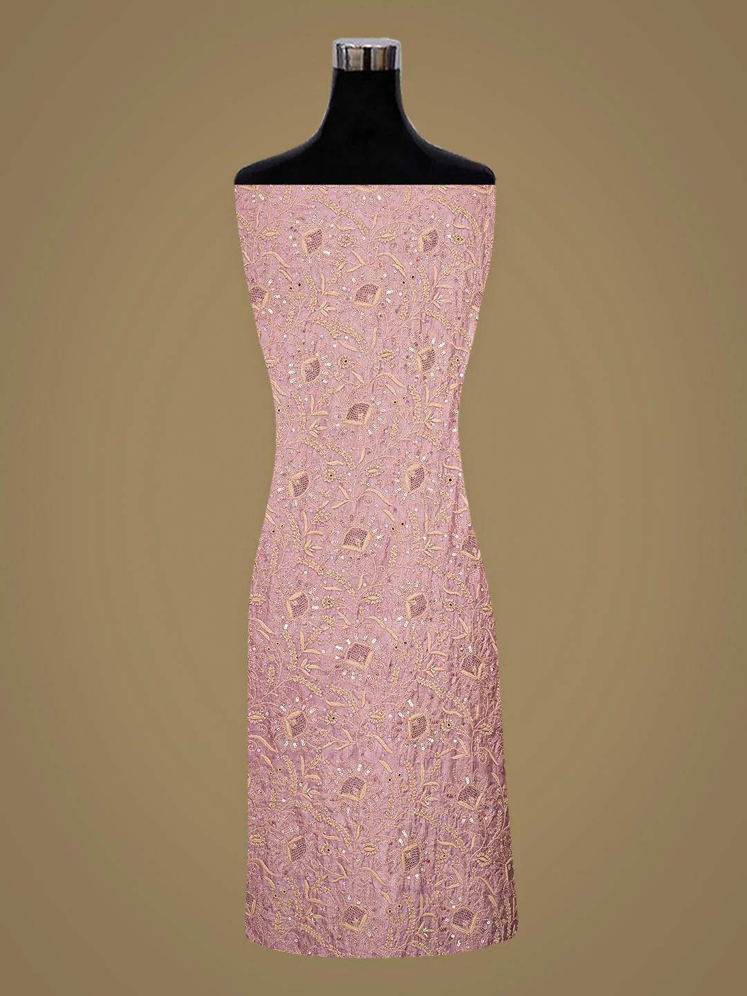 Ada Hand Embroidered Dusty Pink Silk Lucknowi Chikankari Unstitched Suit Piece With Sequinned Work 01A907225