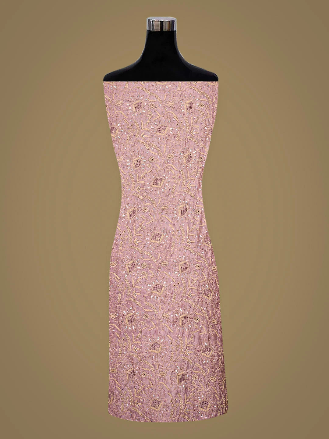 Ada Hand Embroidered Dusty Pink Silk Lucknowi Chikankari Unstitched Suit Piece With Sequinned Work 01A907225
