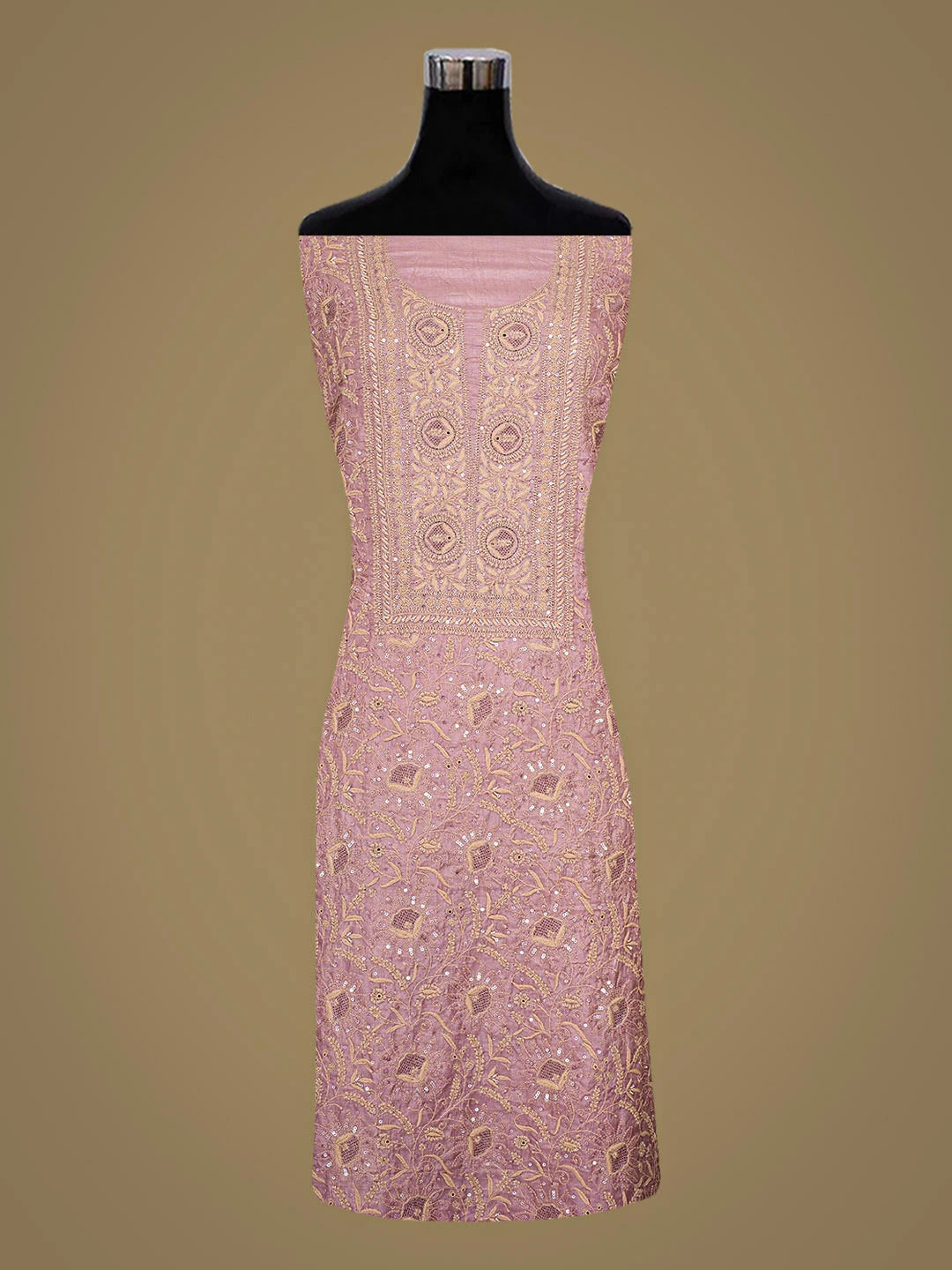 Ada Hand Embroidered Dusty Pink Silk Lucknowi Chikankari Unstitched Suit Piece With Sequinned Work 01A907225