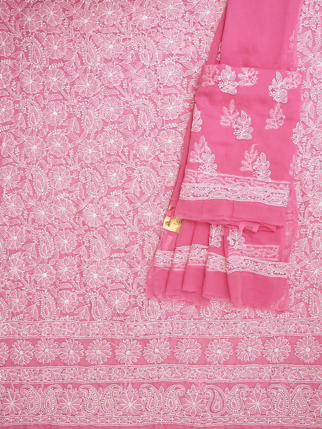 Ada Hand Embroidered Magenta Georgette Lucknowi Chikankari Unstitched Suit Piece 01A905884
