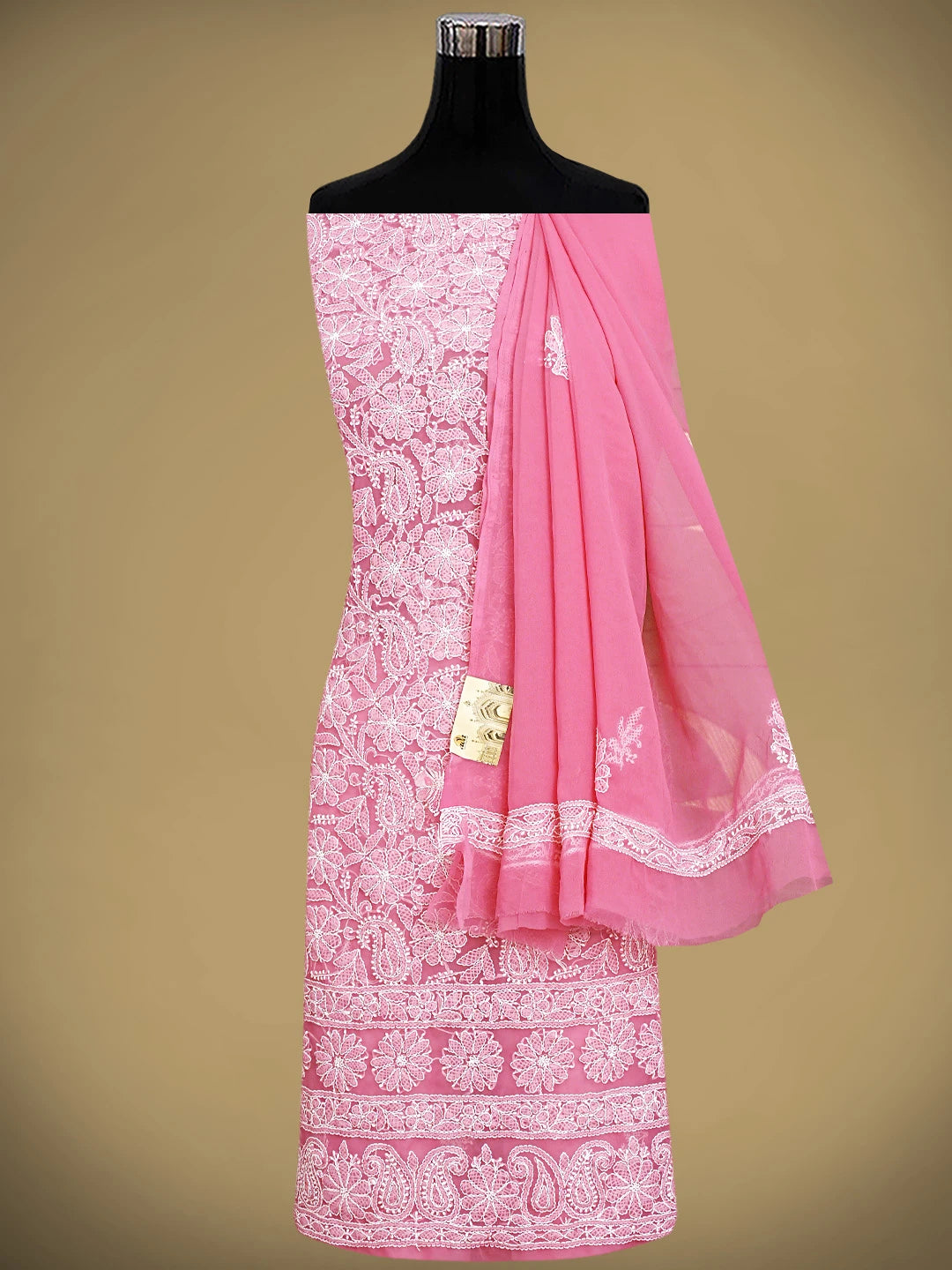 Ada Hand Embroidered Magenta Georgette Lucknowi Chikankari Unstitched Suit Piece 01A905884
