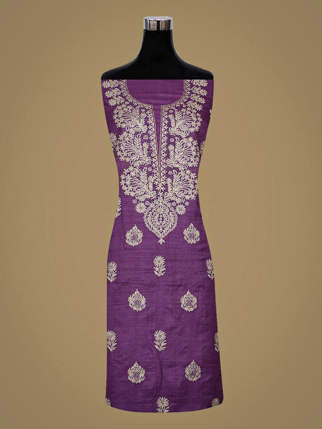 Ada Hand Embroidered Purple Silk Lucknowi Chikankari Unstitched Suit Piece With Zari Taar Work 01A836842