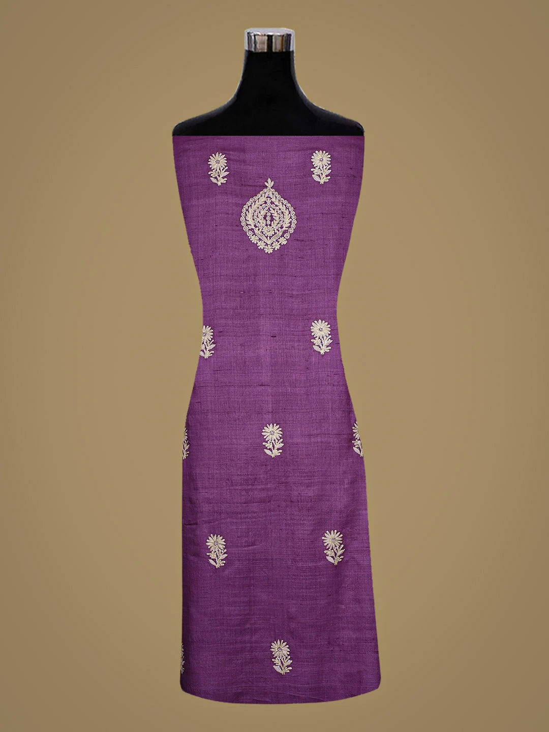 Ada Hand Embroidered Purple Silk Lucknowi Chikankari Unstitched Suit Piece With Zari Taar Work 01A836842