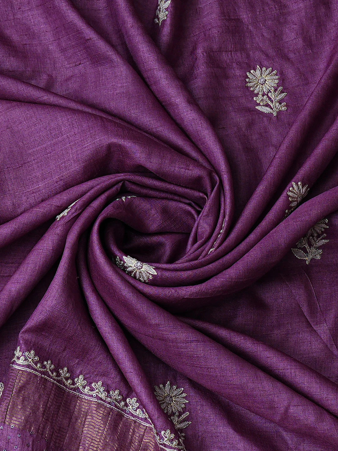 Ada Hand Embroidered Purple Silk Lucknowi Chikankari Unstitched Suit Piece With Zari Taar Work 01A836842