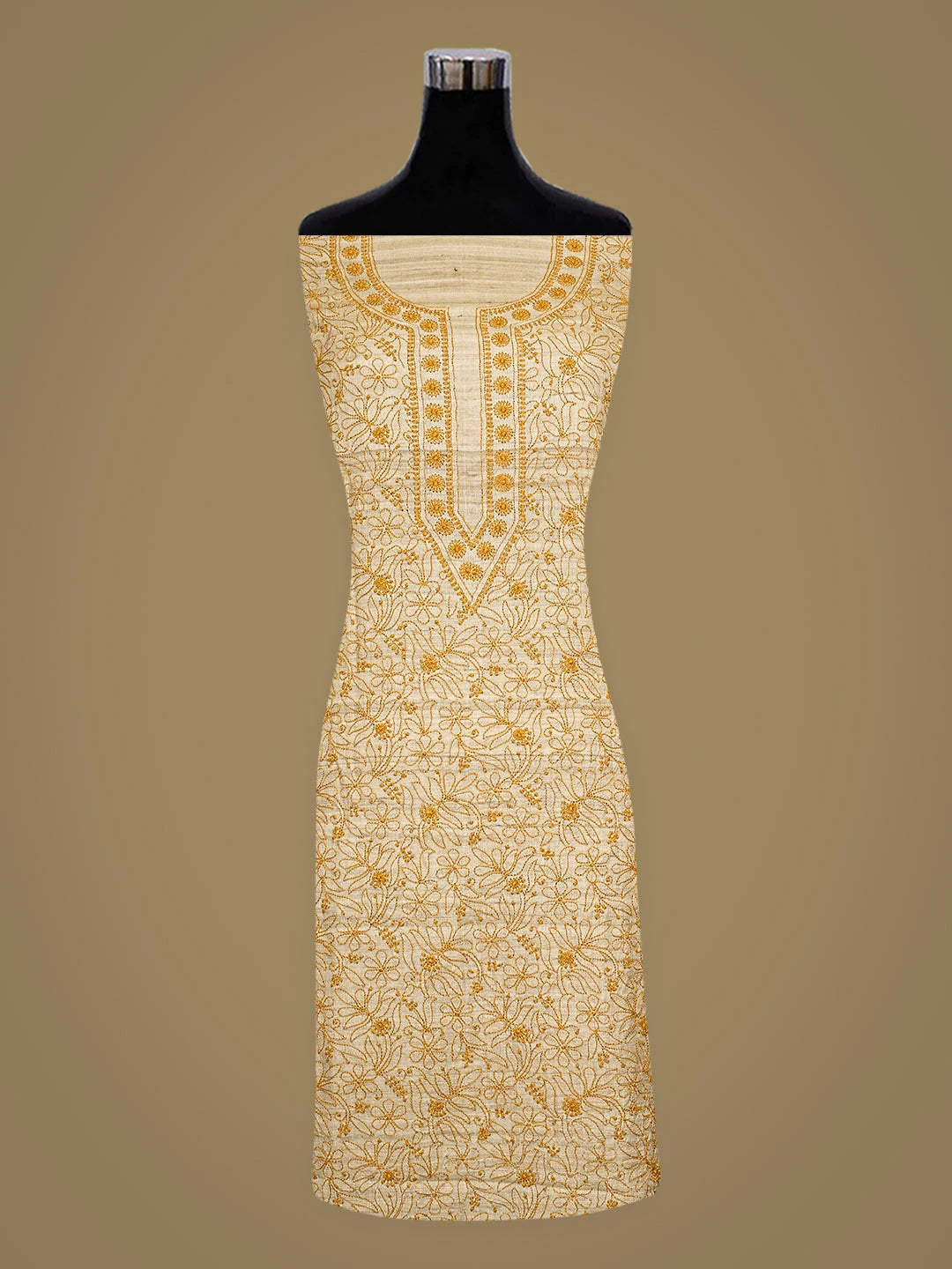 Ada Hand Embroidered Fawn Silk Lucknowi Chikankari Unstitched Suit Piece 01A918326