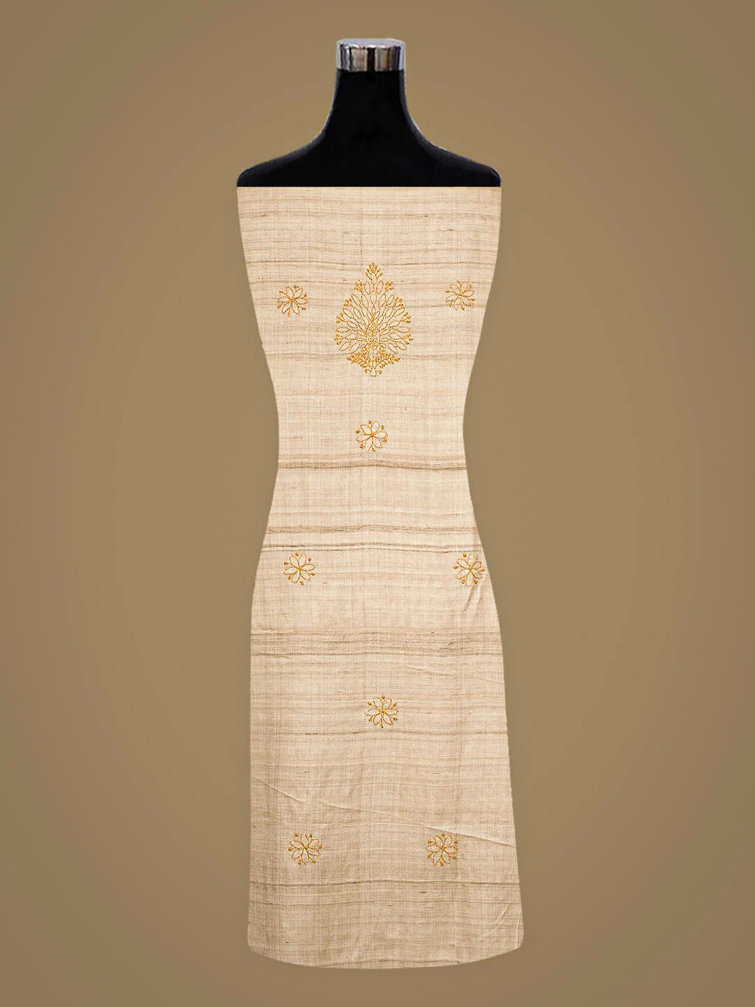 Ada Hand Embroidered Fawn Silk Lucknowi Chikankari Unstitched Suit Piece 01A918326