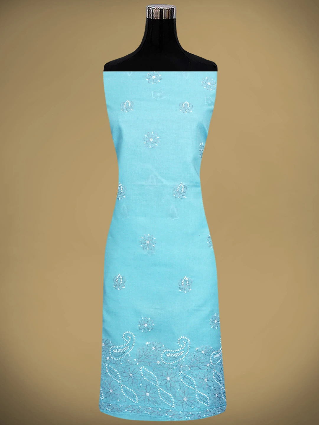 Ada Hand Embroidered Sky Blue Cotton Lucknowi Chikankari Unstitched Suit Piece 01A879291