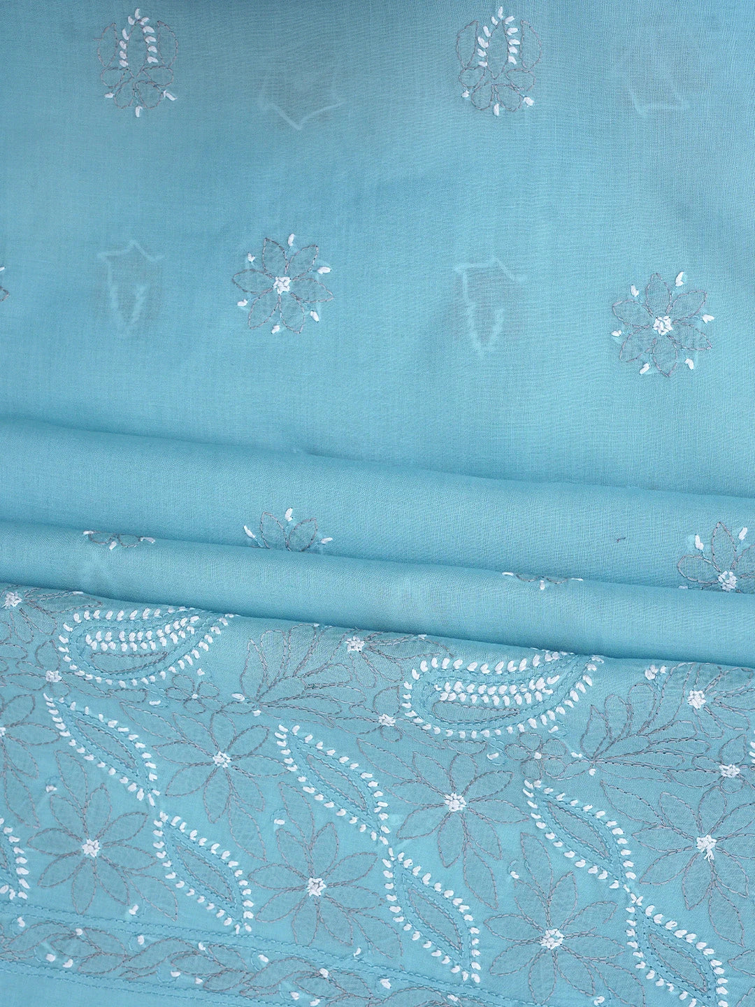 Ada Hand Embroidered Sky Blue Cotton Lucknowi Chikankari Unstitched Suit Piece 01A879291