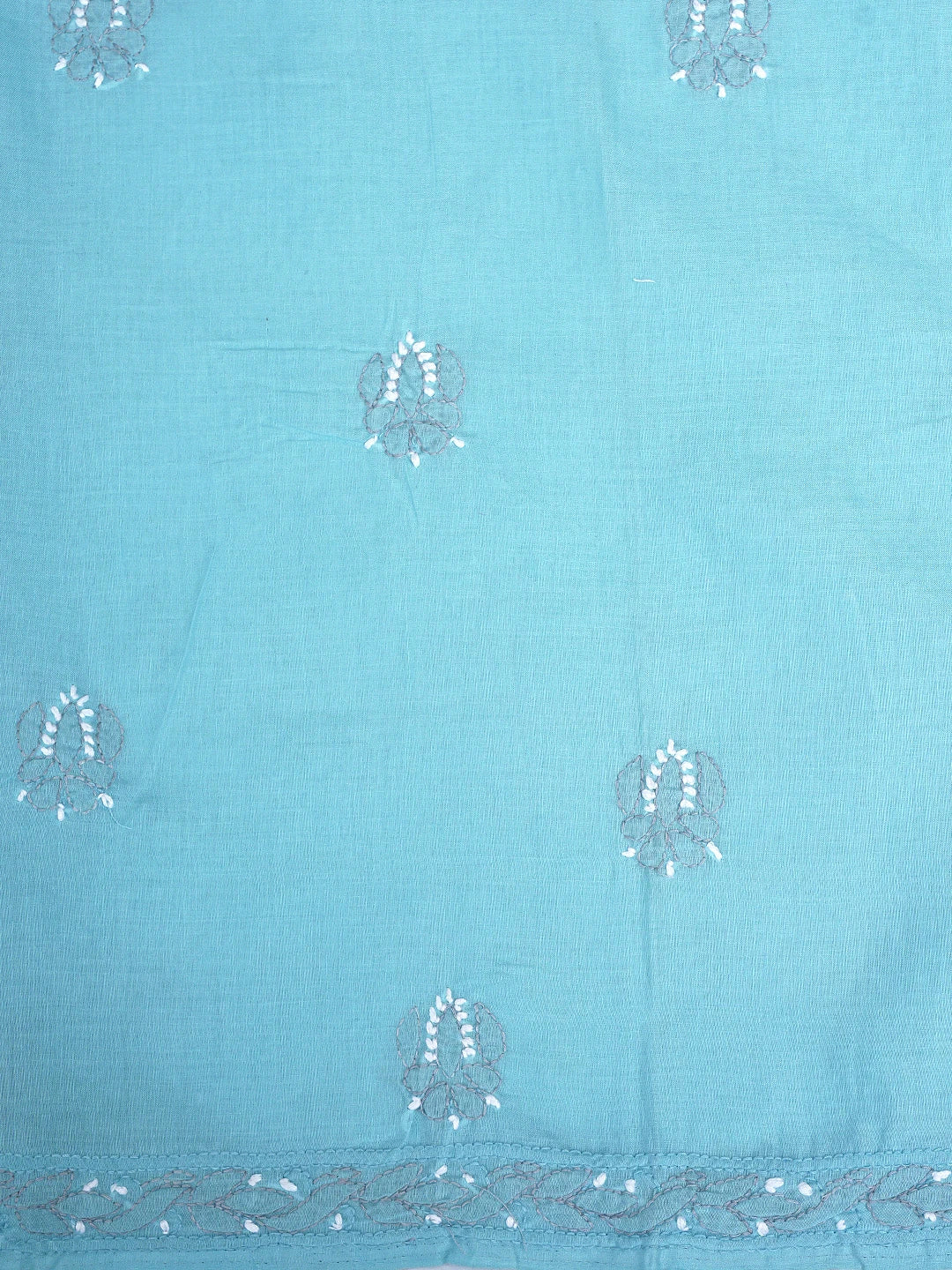 Ada Hand Embroidered Sky Blue Cotton Lucknowi Chikankari Unstitched Suit Piece 01A879291