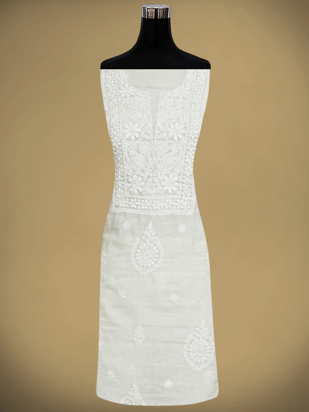 Ada Hand Embroidered White Chanderi Lucknowi Chikankari Unstitched Kurta Dupatta Set with Pearl Work 01A939766