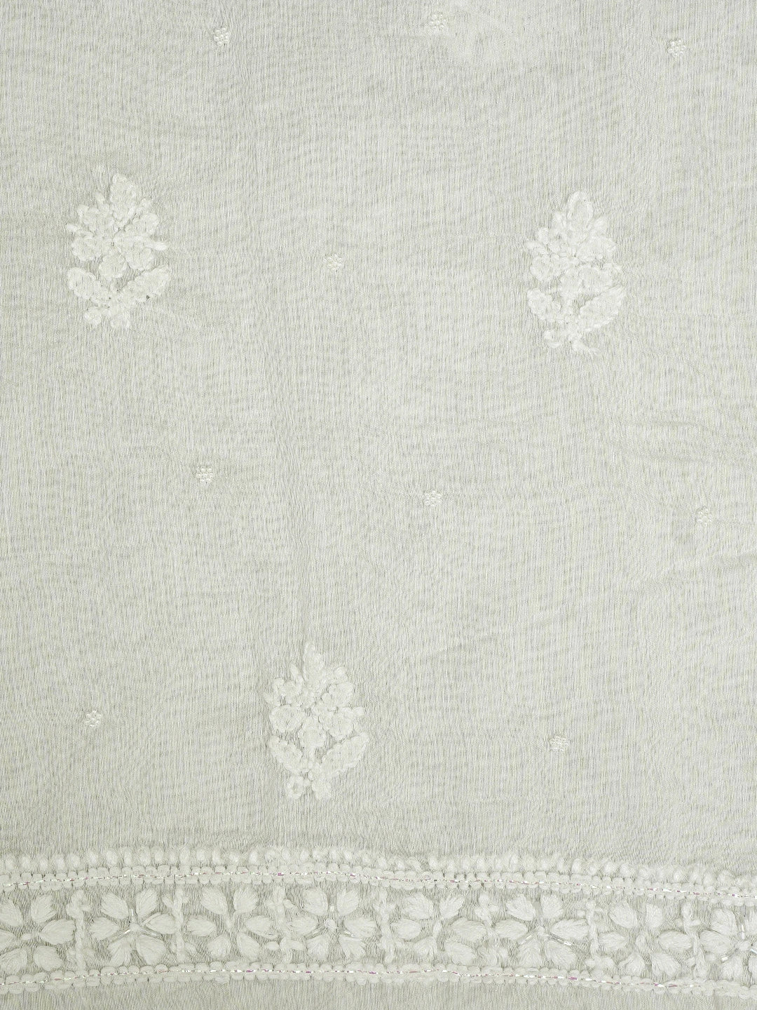 Ada Hand Embroidered White Chanderi Lucknowi Chikankari Unstitched Kurta Dupatta Set with Pearl Work 01A939766