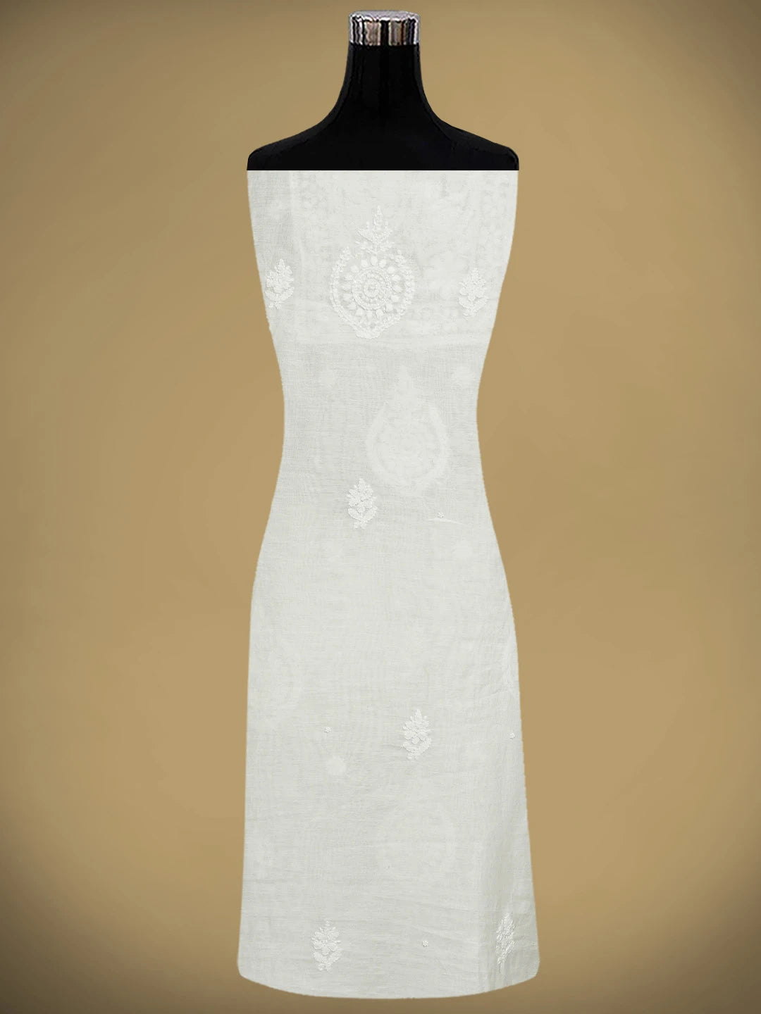 Ada Hand Embroidered White Chanderi Lucknowi Chikankari Unstitched Kurta Dupatta Set with Pearl Work 01A939766