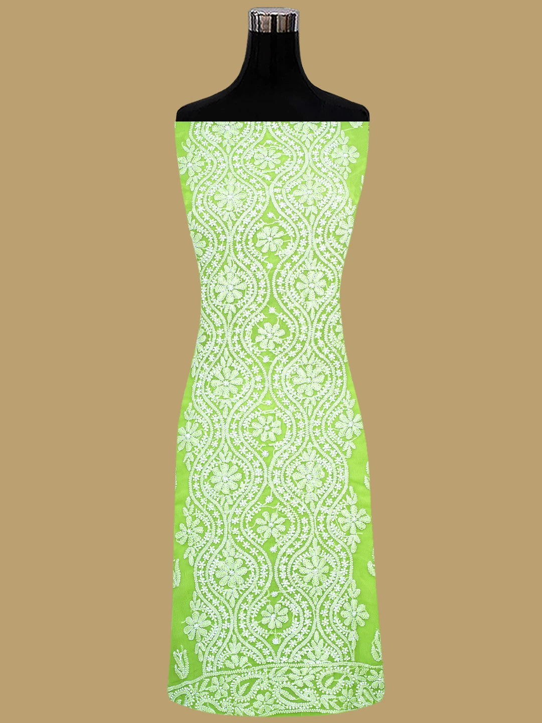 Ada Hand Embroidered Lime Green Georgette Lucknowi Chikankari Unstitched Suit Piece 01A793439