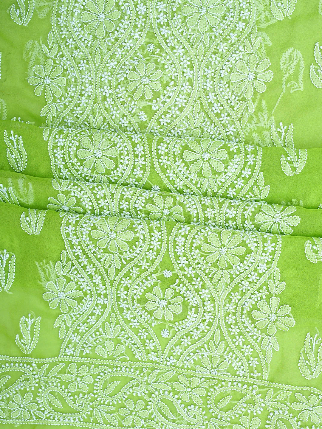 Ada Hand Embroidered Lime Green Georgette Lucknowi Chikankari Unstitched Suit Piece 01A793439