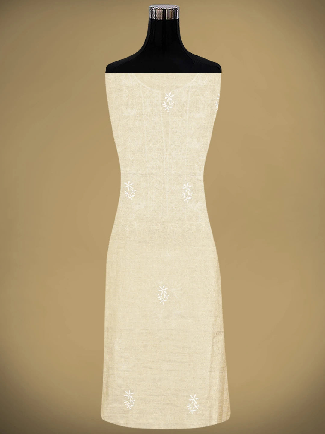 Ada Hand Embroidered Fawn Tissue Lucknowi Chikankari Unstitched Kurta Dupatta Set 01A912328