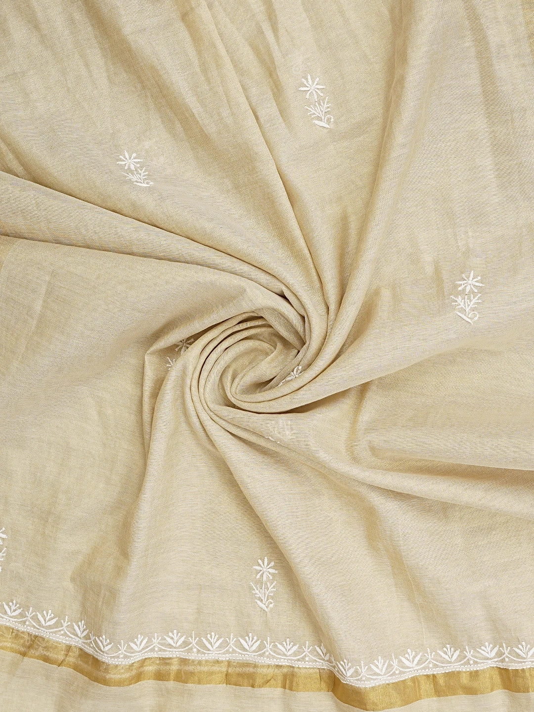 Ada Hand Embroidered Fawn Tissue Lucknowi Chikankari Unstitched Kurta Dupatta Set 01A912328
