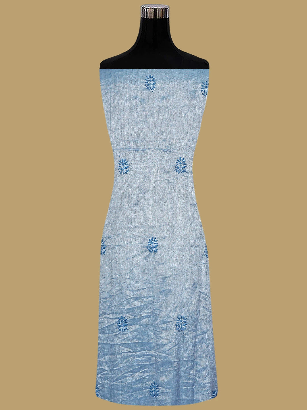Ada Hand Embroidered Glaucous Blue Tissue Lucknowi Chikankari Unstitched Kurta Dupatta Set 01A761081