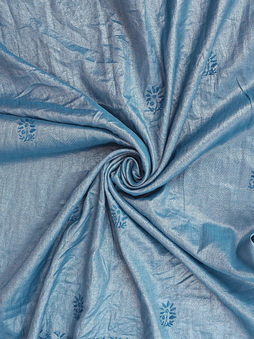Ada Hand Embroidered Glaucous Blue Tissue Lucknowi Chikankari Unstitched Kurta Dupatta Set 01A761081