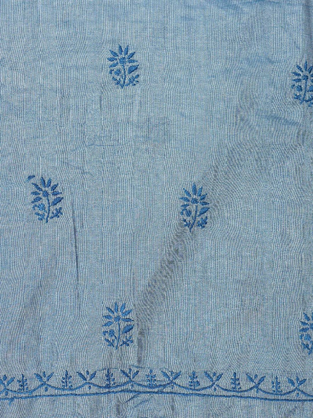 Ada Hand Embroidered Glaucous Blue Tissue Lucknowi Chikankari Unstitched Kurta Dupatta Set 01A761081
