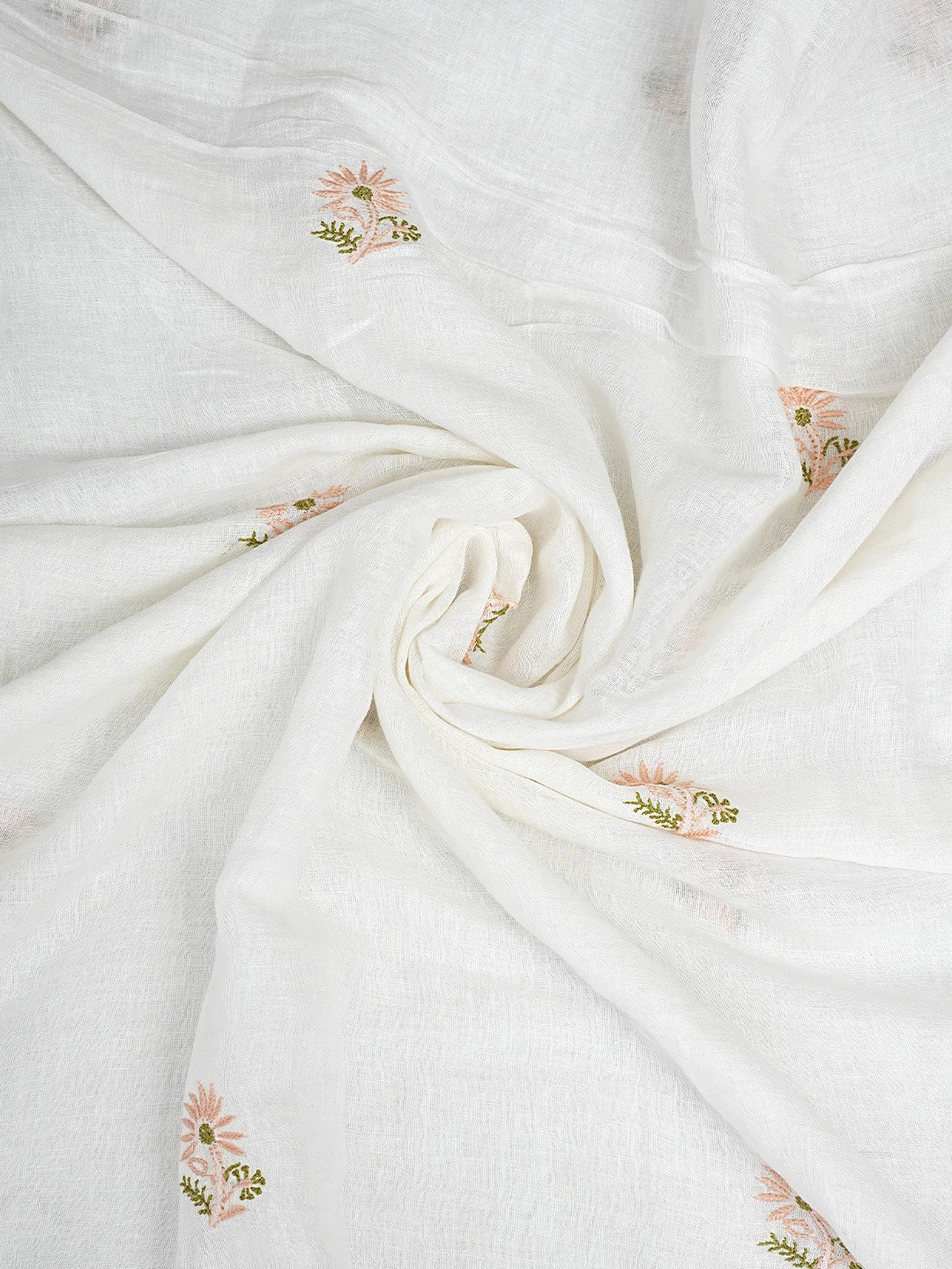 Ada Hand Embroidered White Linen Lucknowi Chikankari Unstitched Kurta Dupatta Set 01A917361