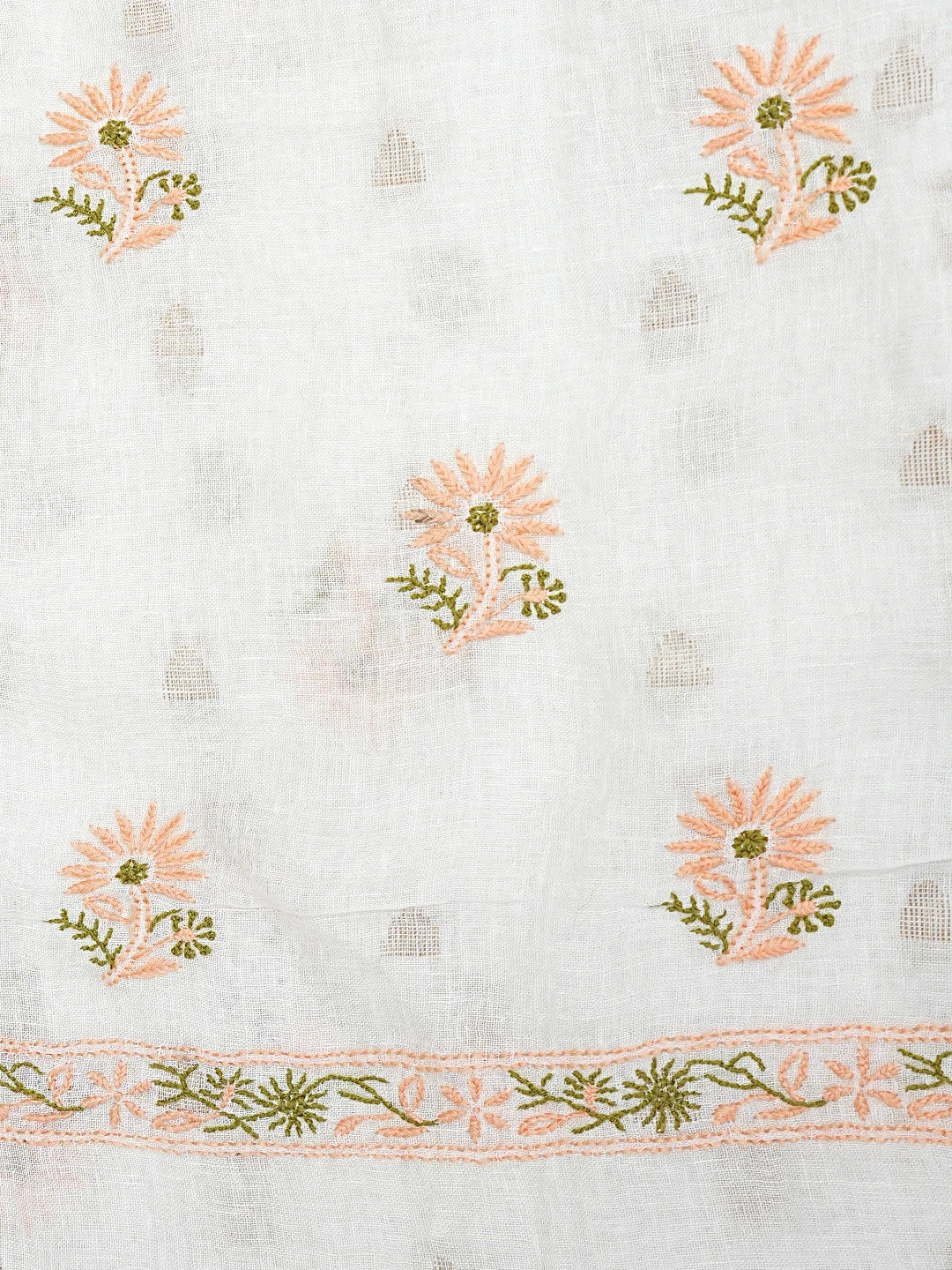 Ada Hand Embroidered White Linen Lucknowi Chikankari Unstitched Kurta Dupatta Set 01A917361
