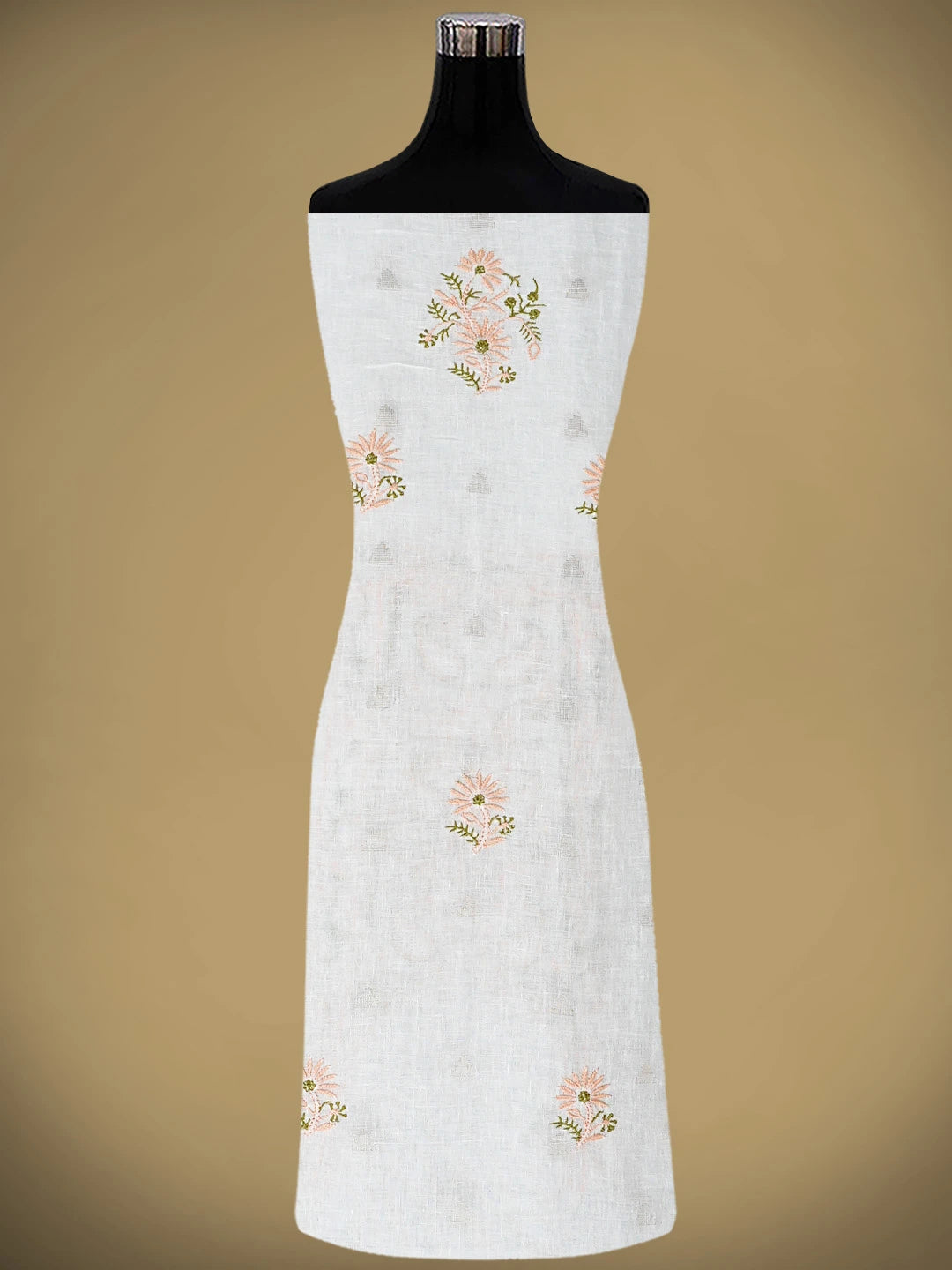 Ada Hand Embroidered White Linen Lucknowi Chikankari Unstitched Kurta Dupatta Set 01A917361