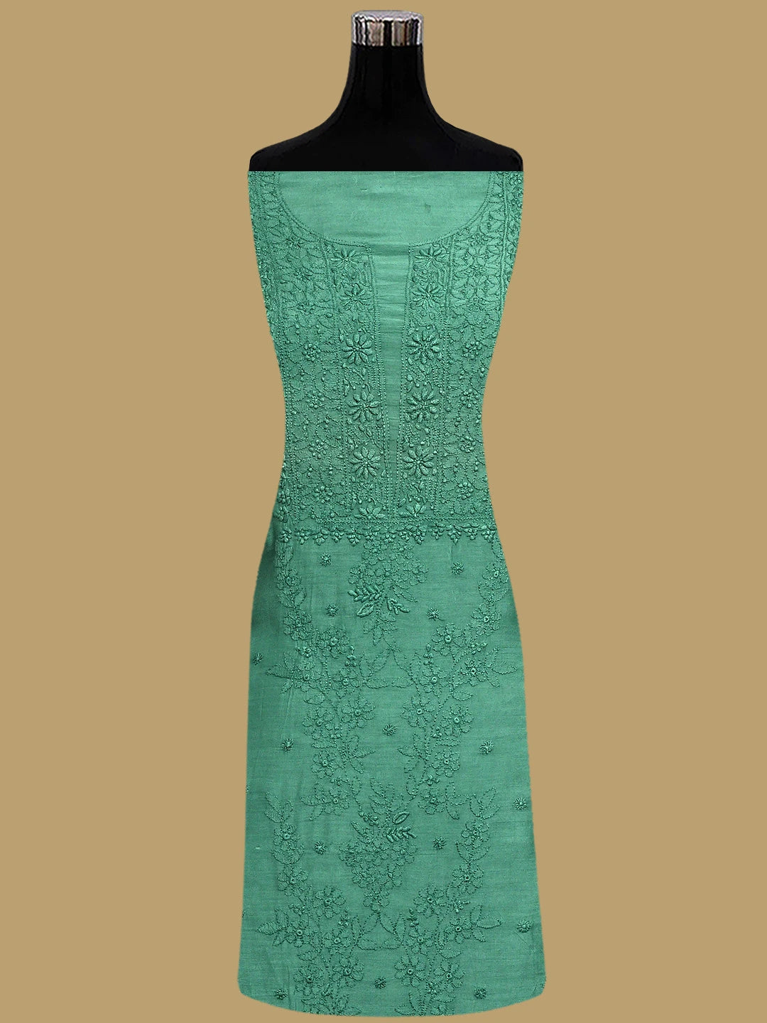 Ada Hand Embroidered Bottle Green Muslin Lucknowi Chikankari Unstitched Kurta Dupatta Set 01A643336