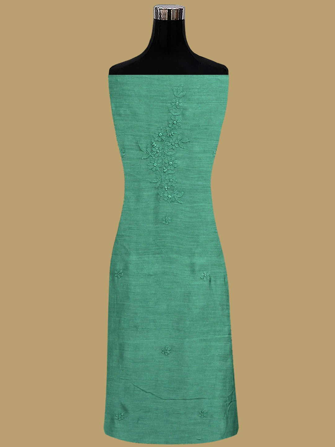 Ada Hand Embroidered Bottle Green Muslin Lucknowi Chikankari Unstitched Kurta Dupatta Set 01A643336