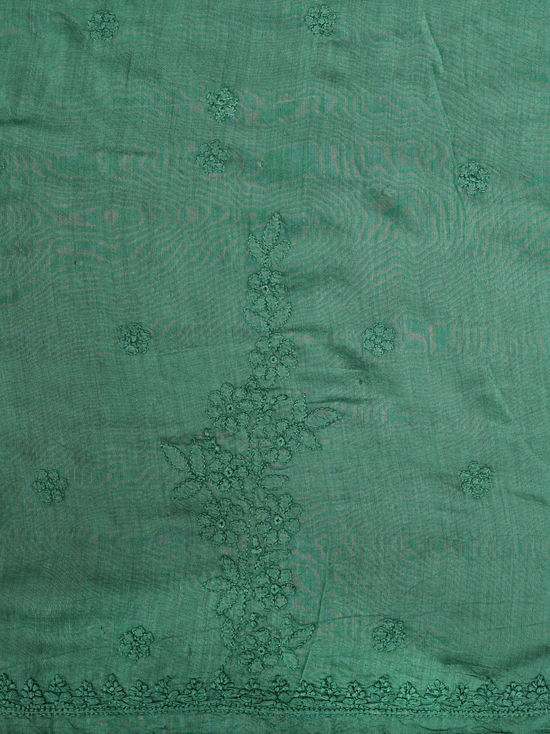 Ada Hand Embroidered Bottle Green Muslin Lucknowi Chikankari Unstitched Kurta Dupatta Set 01A643336