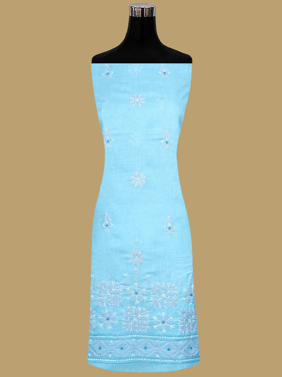 Ada Hand Embroidered Blue Cotton Lucknowi Chikankari Unstitched Suit Piece 01A564627