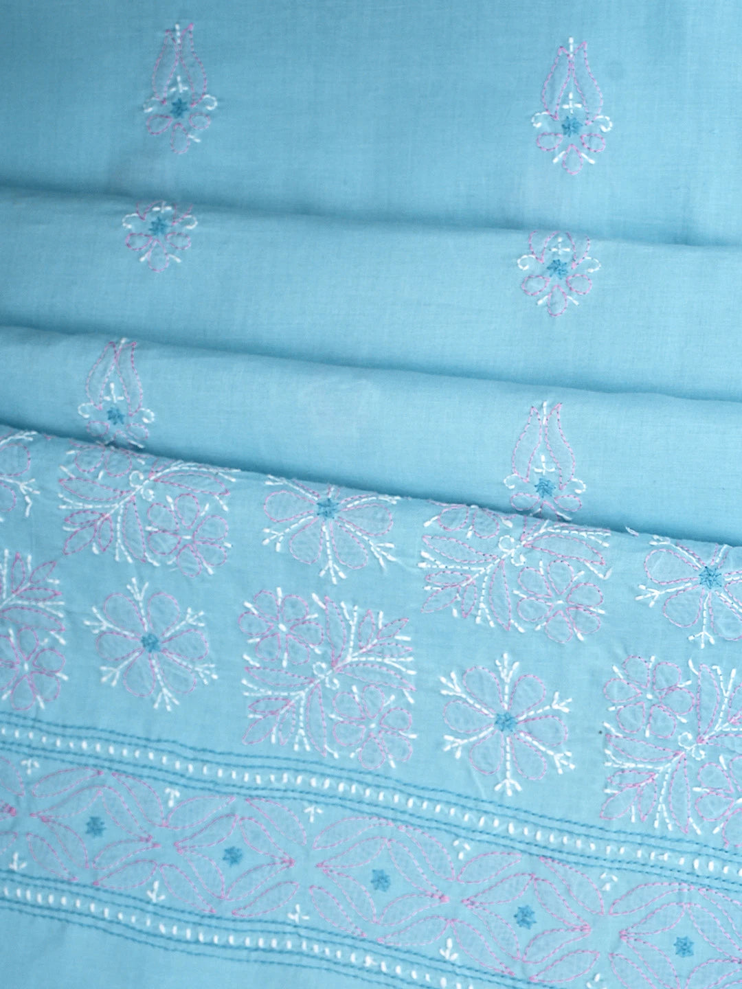 Ada Hand Embroidered Blue Cotton Lucknowi Chikankari Unstitched Suit Piece 01A564627