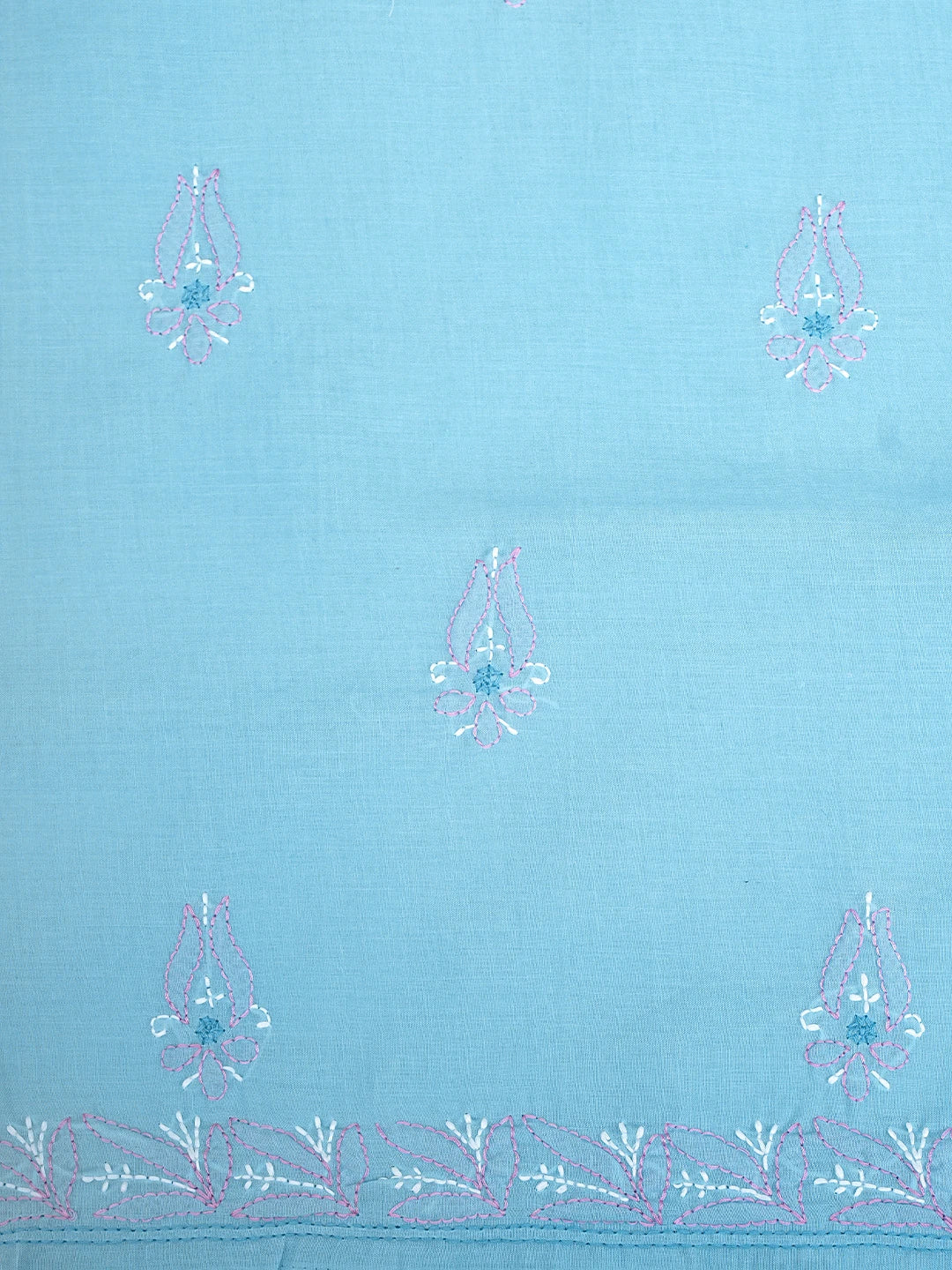 Ada Hand Embroidered Blue Cotton Lucknowi Chikankari Unstitched Suit Piece 01A564627
